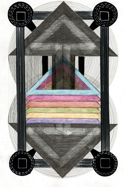 Lennart Oskar Schreiber, o.T., Bleistift, Farbstift, Klebeband, ca. 40x30cm, 2013
